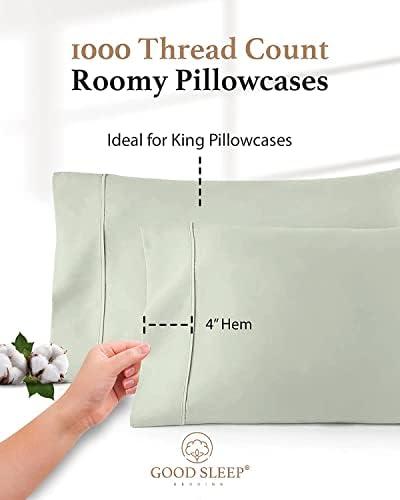 1000 TC Sage King Pillowcases Set of 2 100% Egyptian Cotton Pillow Cases - Image 3