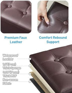 AmasSmile Ottoman with Storage,Folding Stool,17" Leather,Brown 2 Pack - Image 6