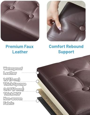 AmasSmile Ottoman with Storage,Folding Stool,17" Leather,Brown 2 Pack - Image 6