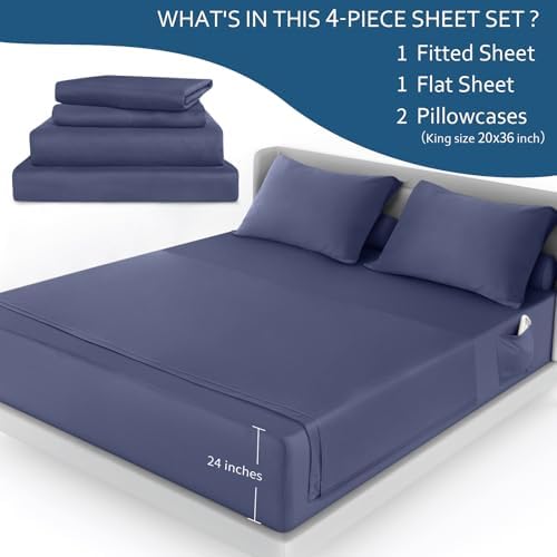 Cal King Sheet Set, 4 Piece California King Sheet Sets, Hotel Luxury - Image 3