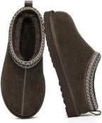 Litfun Women's Genuine Suede Fur Lined Slippers Fuzzy Winter House Shoes by Enjoyacomfortablelife
