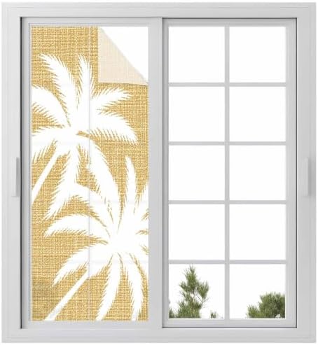 Window Privacy Film Frosted, Yellow Tropical Tree Static Cling Door Window Covering, Summer Coastal Palm Trees UV Blocking Windows Film for Office, Hotel, Bedroom, 29.5 x 78.7 Inches by Unknown