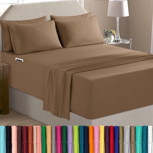 Elegant Comfort Luxury Soft 6-Piece 1500 Premium Hotel Quality Bed Sheet Set with Extra Deep Pockets 18-24 Inch, Wrinkle Free, Storage Pockets, Extra Deep Pocket 6PC Sheets, Queen, Tan by ELEGANTCOMFORT