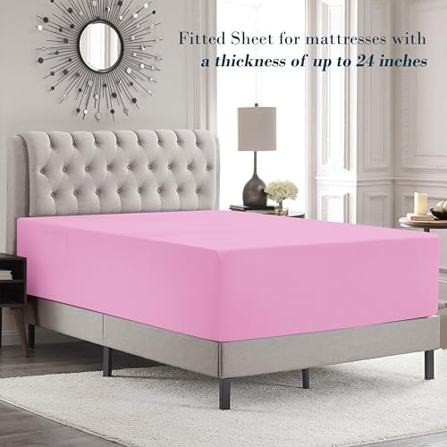 Mocassi Cal King Size 4-Piece Bed Sheet Set - 1800 Premium Hotel Quality Microfiber 18-24 Inches Extra Deep Pocket Fitted Sheet- Luxury Soft, Breathable, Wrinkle, and Fade Resistant, Light Pink - Image 3