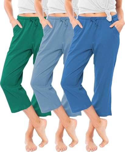 Sexy Basics Women's 100% Cotton Lounge Pants | Capri Style Pajama Sleep Bottoms | Drawstring & Pockets |Multi-Packs & Colors by SexyBasics