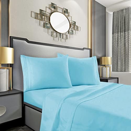 Mocassi Queen Sheet Set - Luxury Hotel 1800 Premier Bedding Sheets & Pillowcases - Ultra Soft Breathable & Cooling Bed Sheets - Deep Pocket - Wrinkle Resistant - 4 Piece Set - Queen, Aqua Blue by MocassiLuxuryBedding