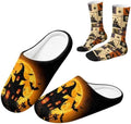 Jeiento Fuzzy Slippers and Crew Sock Set for Women Men Couple Warm Cozy Memory Foam House Shoes Soft Slip-on Slides for Home,Travel by Jeiento
