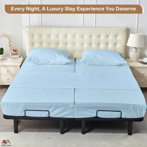 ARlinen 5PC Split King Sheets for Adjustable Bed, 15-Inch Deep, Light Blue - Image 4