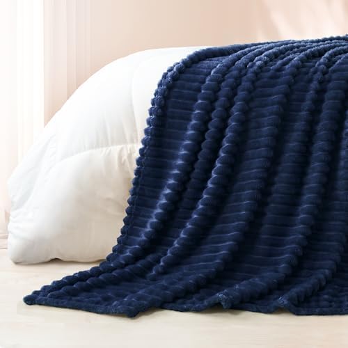 Exclusivo Mezcla Striped King Size Fleece Blanket for Bed, Navy Blue - Image 6