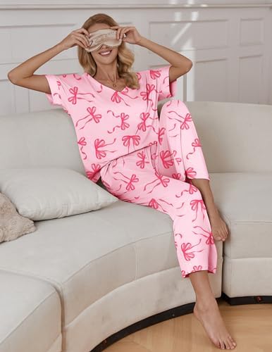 Ekouaer Pajama Sets Womens 2 Piece Short Sleeve Long Pants Pjs Lounge Set - Image 4