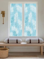 Window Privacy Film Frosted, Blue Botanical Reusable Static Cling Window Tints, Summer Palm Leaves Foliage Tropical Heat Control Windows Films for Offices, Balcony, 29.5 x 118 Inches - Image 5