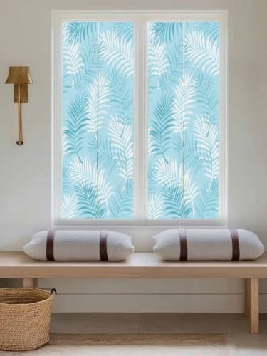 Window Privacy Film Frosted, Blue Botanical Reusable Static Cling Window Tints, Summer Palm Leaves Foliage Tropical Heat Control Windows Films for Offices, Balcony, 29.5 x 118 Inches - Image 5