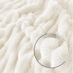 Exclusivo Mezcla Striped California King Fleece Bed Blanket, Ivory - Image 6