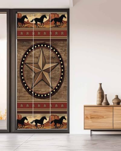 Window Privacy Film Frosted, Texas Star Rustic Non-Adhesive Static Cling Window Tint, Farmhouse Western Horse Wood Grain Insulated Windows Frosted Films for Living Room, 35.4 x 78.7 Inches - Image 5
