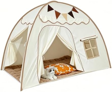 Full Size Bed Canopy for Kids, Indoor Kids Privacy Play Tent, Blackout Sleeping Bed Tents, Portable & Foldable Floor Bed Tents, Cream by Unknown