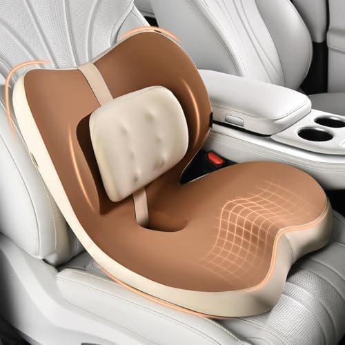 FLORICH 2 in1 Truck Seat Cushion and Lumbar Support Pillow Memory Foam Car Seat Cushion with Adjustable Strap for Truck Driver Long Drives, Fits Semi Truck Seat,Car,Office&Gaming Chair(Brown) by FLORICH