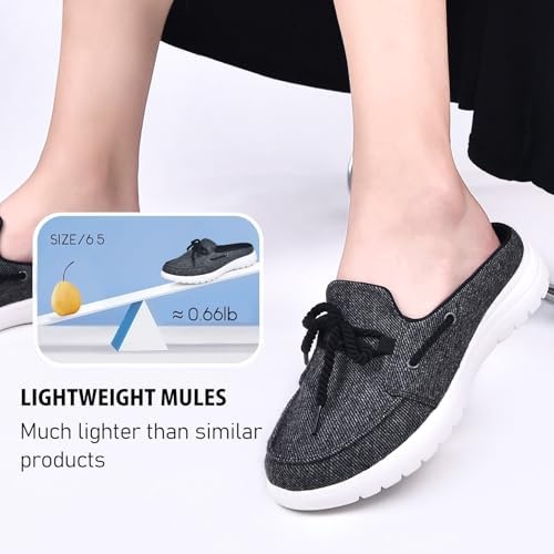 Buyrew Mules for Women with Arch Support - Lightweight Washed Cotton Sneaker Mules - Breathable Walking Flats, Comfortable Slip On Shoes for Business Casual, Office, Travel - Image 6