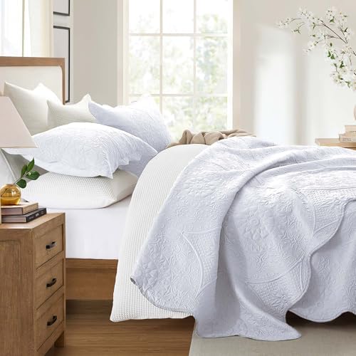 Twin Quilt Set Bedspread Microfiber Bedding Floral White 68x86 - Image 6