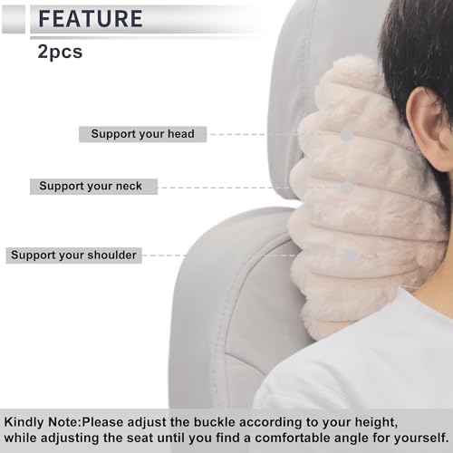 Car Headrest Pillow Ergonomic Comfortable Neck Support Pillow Car Seat Headrest Plush Memory Foam Adjustable Width Light Pink 2 Pcs for Driving Travel - Image 2