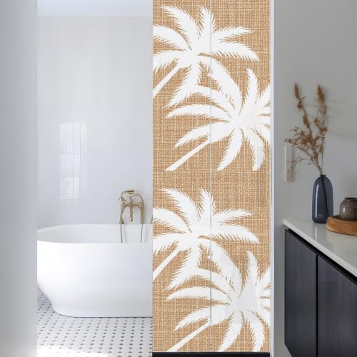 Window Privacy Film Frosted, Brown Tropical Tree Reusable Static Cling Window Tints, Summer Coastal Palm Trees Heat Control Windows Films for Offices, Balcony, 29.5 x 118 Inches - Image 3