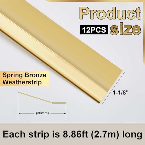 Zonon 1-1/8" W x 106.30' L Spring Bronze Weather Stripping Metal Brass Weather Strip Copper Weatherstripping for Exterior Old Door or Window Seal with Mounting Nails(Flat) - Image 2