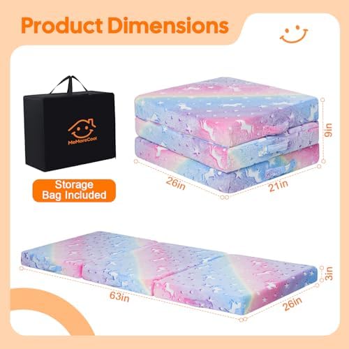 MeMoreCool Glow Rainbow Unicorn Foldable Floor Mattress Kids, 63x26 Inch - Image 3