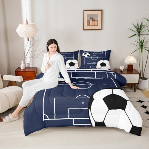 Football Kids Boys Comforter Set Twin Size Soccer Ball Pattern Down Comforter with 1 Pillowcase Sports Theme Bedding Set for Teens Game Room Decor Football Court Duvet Set Polyester Quilt Set - Image 6