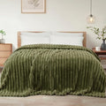 Exclusivo Mezcla Striped Queen Size Fleece Blanket for Bed, Olive Green by ExclusivoMezcla