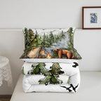 Erosebridal RV Camper Queen Bedding Set,Kids Camping Decor Comforter Set for Travel Trailers,Rustic Cabin Bear Quilt Set Forest Mountain Adventure Bed Comforter Sets,2 Pillowcases - Image 5
