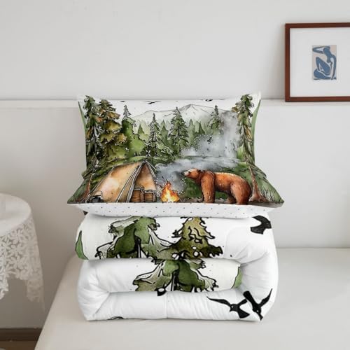 Erosebridal RV Camper Queen Bedding Set,Kids Camping Decor Comforter Set for Travel Trailers,Rustic Cabin Bear Quilt Set Forest Mountain Adventure Bed Comforter Sets,2 Pillowcases - Image 5