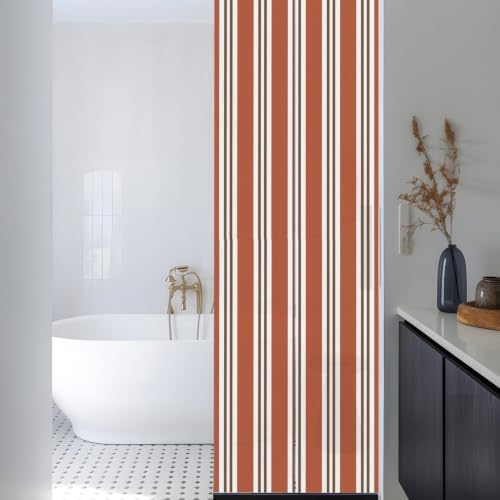 Window Privacy Film Frosted, Burnt Orange Brown Striped Reusable Static Cling Window Tints, Modern Farmhouse Vertical Stripes Heat Control Windows Films for Offices, Balcony, 29.5 x 118 Inches - Image 3