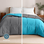 Bare Home Reversible Comforter (Queen, Grey/Aqua) - Image 2