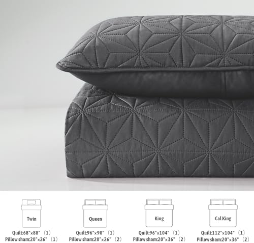Whale Flotilla King Size Quilt Bedding Set, Soft Grey King Quilts Bedspreads for All Seasons, Lightweight Geometric Star Pattern Coverlets - 3 Pieces(1 Quilt, 2 Pillow Shams) - Image 6