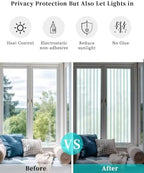 Window Privacy Film Frosted, Teal Green Lines Reusable Static Cling Window Tints, Modern Vertical Striped Vintage Minimalist Heat Control Windows Films for Offices, Balcony, 29.5 x 118 Inches - Image 6