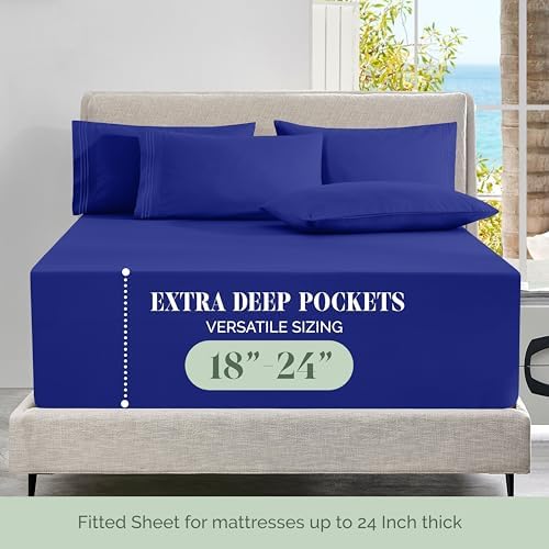Elegant Comfort Luxury Soft 4-Piece 1500 Premium Hotel Quality Bed Sheet Set with Extra Deep Pockets 18-24 Inch, Wrinkle Free, Storage Pockets, Extra Deep Pocket 4PC Sheets, Twin XL, Royal Blue - Image 4