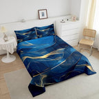 Erosebridal Navy Blue and Gold Comforter Set Full Size,Abstract Marble Aesthetic Bedding Set for Kids Adults Room Decor,Watercolor Abstract Art Quilt Bed Set Modern Style Down Comforter 3Pcs - Image 3