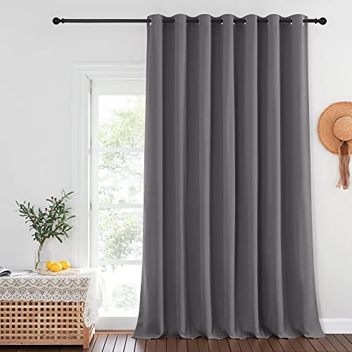 NICETOWN Sliding Glass Door Curtain Extra Long 132 inches Long, Grommet Thermal Insulated Blackout Patio Door Curtain Room Divider for Bedroom/Pergola, Gray, W100 x L132, 1 Panel by NICETOWN