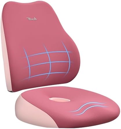 Upgrade Large Car Seat Cushion and Lumbar Support Pillow, Ergonomic Memory Foam Driving Seat Cushion for Back & Sciatica Pain Relief, Non-Slip Washable Seat Cushion for Car, Driver, Office-Pink by FLORICH