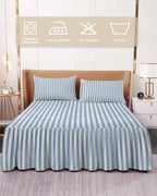 Blue Striped Bed Skirts for Cal King Bed 18 Inches Drop, Wrap Around Bedskirt Dust Ruffle Pleated Bedspread Modern Simple Farmhouse Beige Vintage Fitted Sheet with 2 Decorative Pillowcase 36"x20" - Image 2
