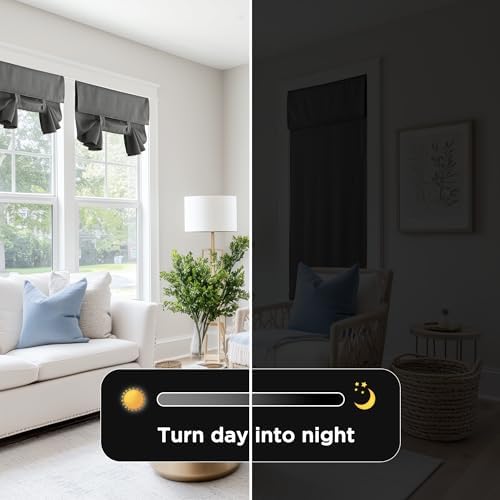 RYB HOME 2 Panels 100% Blackout French Door Curtains Set of 2 - W26 x L69, Grey - No Drill Door Window Curtains Thermal Insulated Privacy Assured Shades for Front Entrance - Image 6
