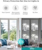 Window Privacy Film Frosted, Black Grey Palm Trees Reusable Static Cling Window Tints, Summer Coastal Tropical Botanical Heat Control Windows Films for Offices, Balcony, 29.5 x 118 Inches - Image 6