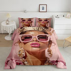 Erosebridal Pink Black Girls King Comforter Set Luxury African American Bedding Set for Girls Women Modern Fashion Woman Room Decor Afro Black Woman Duvet Insert (1 Comforter, 2 Pillowcases) - Image 7