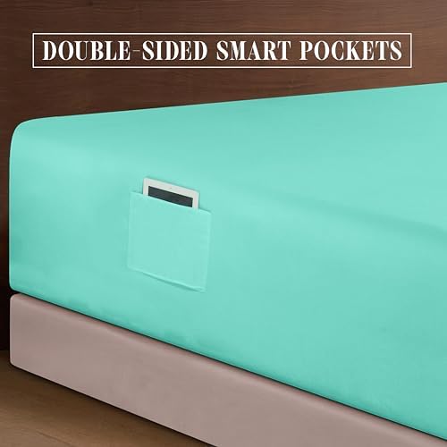 Elegant Comfort 1500 Premium Quality 6-Piece Bed Sheet Set - 18-24 Inch Extra Deep Pocket, Smart Storage Pockets, Wrinkle Free Ultra Soft 6PC Extra Deep Pocket Sheets, Queen, Paradise Teal - Image 6