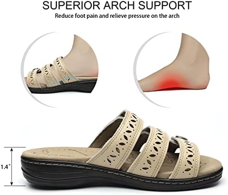 Women's Comfort Leather Slides Lightweight Flat Sandals Cute Slip On Casual Walking Slippers - Image 5