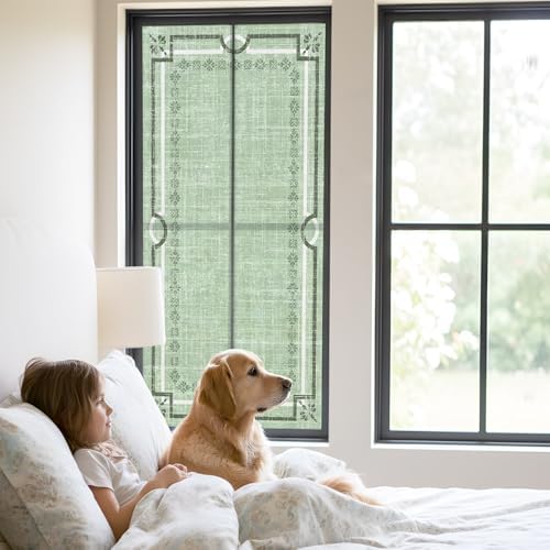 Window Privacy Film Frosted, Sage Green Botanical Static Cling Door Window Covering, Vintage Florals Geometric Minimalist UV Blocking Windows Film for Office, Hotel, Bedroom, 29.5 x 78.7 Inches - Image 2