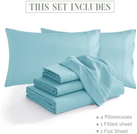 Elegant Comfort 1500 Premium Quality 4-Piece Bed Sheet Set - 18-24 Inch Extra Deep Pocket, Smart Storage Pockets, Wrinkle Free Ultra Soft 4PC Extra Deep Pocket Sheets, Twin/Twin XL, Aqua - Image 4