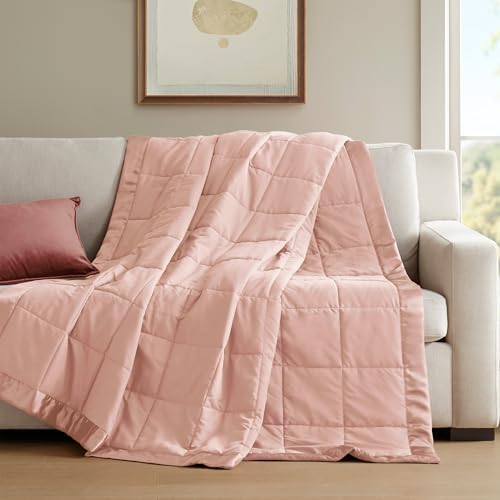 Madison Park Down Alternative Twin Size Blanket for Bed, Satin Trim, Blush - Image 5