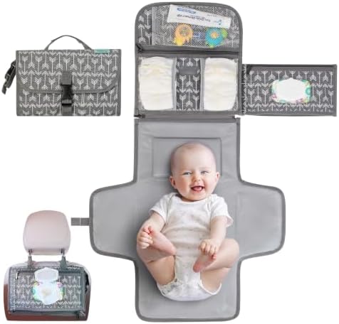 Kopi Baby Portable Diaper Changing Pad, Wipes Pocket, Premium Grey Arrows by KOPIBABY