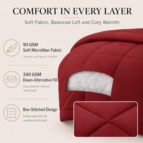 CozyLux Oversized Queen Comforter Set Dark Red - 7 Pieces Bed in a Bag - Image 3