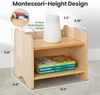 Ocodile Kids Nightstand for Floor Beds, Solid Wood Small Bedside Table with Book Pocket, Low Tiny Nightstand for Nursery, Toddler & Kids Room, Montessori Style Side Table - Varnished - Image 2